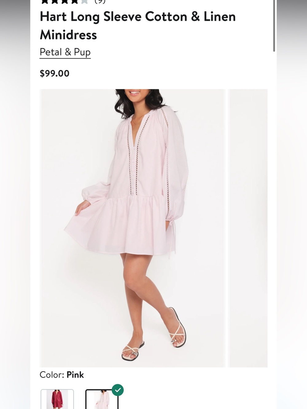 Petal & Pup Light Pink V-Neck Babydoll Mini Dress